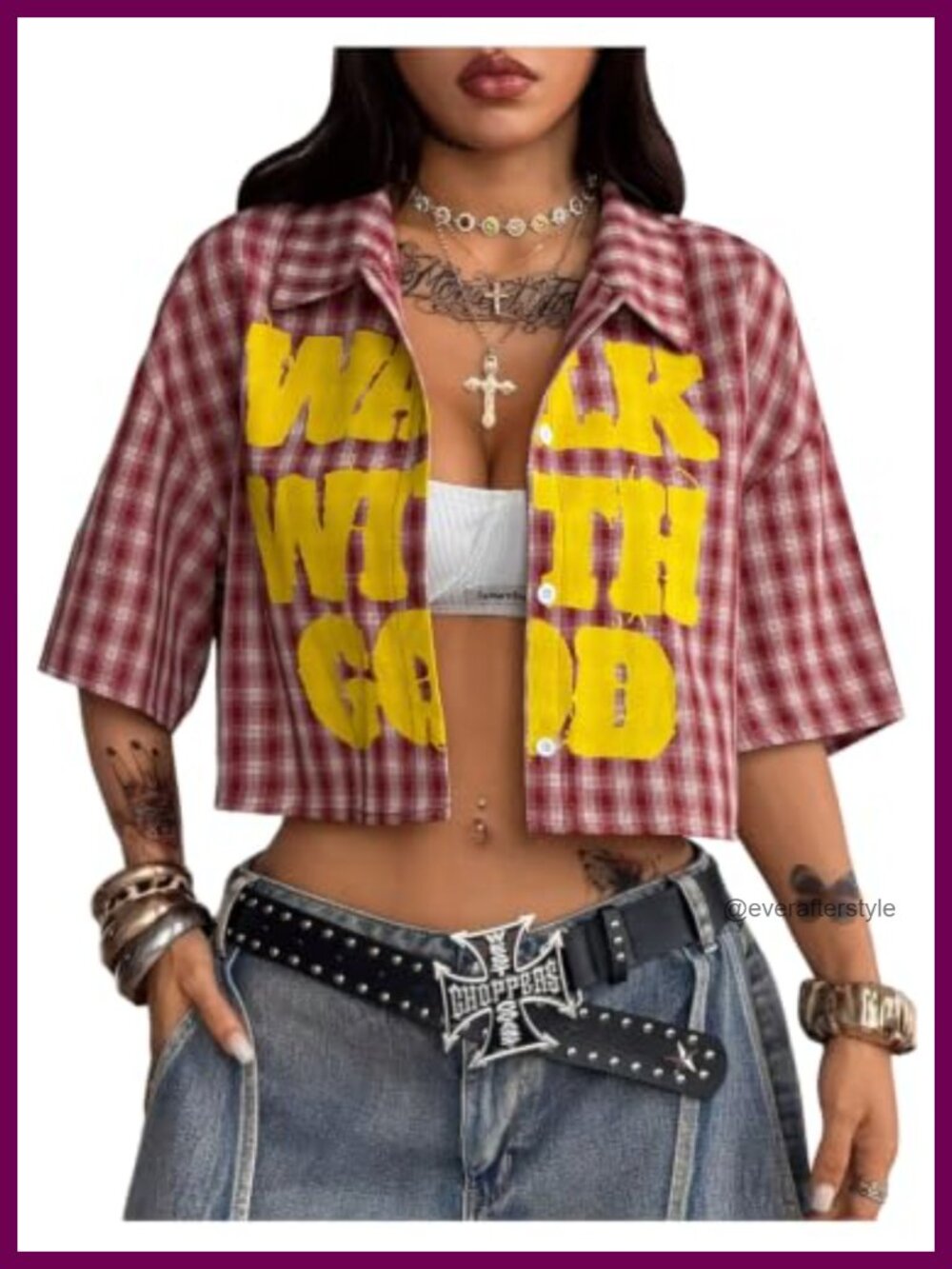 Women's Button Down Plaid Crop Top Short Sleeve Collared Blouse